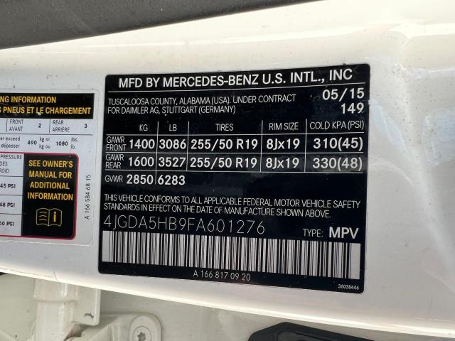 4JGDA5HB9FA601276 - 2015 MERCEDES-BENZ ML 350 4MATIC WHITE photo 10