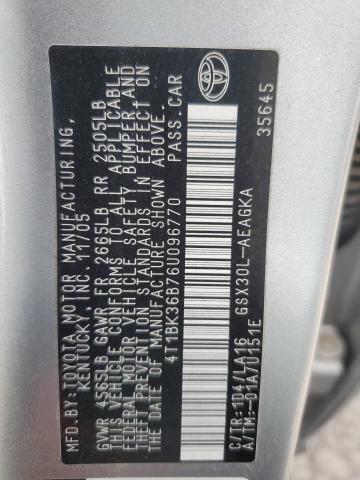 4T1BK36B76U096770 - 2006 TOYOTA AVALON XL SILVER photo 12
