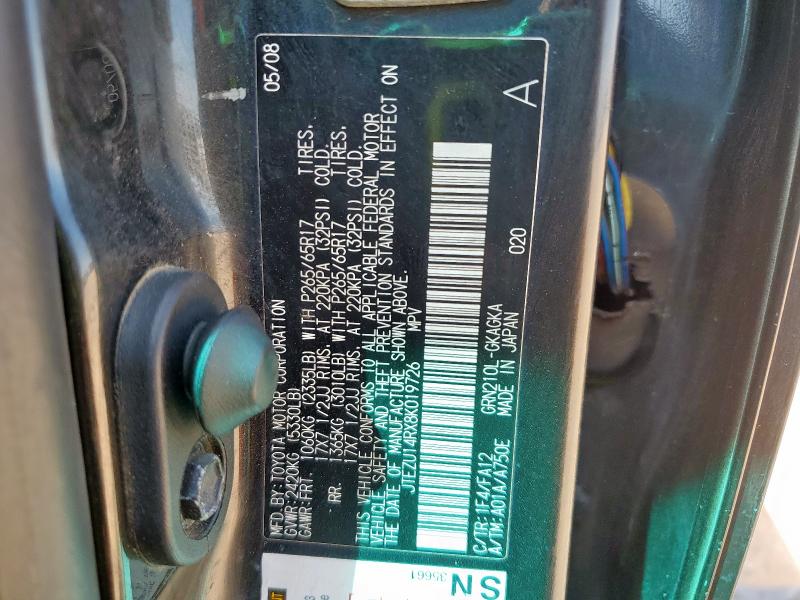 JTEZU14RX8K019726 - 2008 TOYOTA 4RUNNER SR5 GRAY photo 13