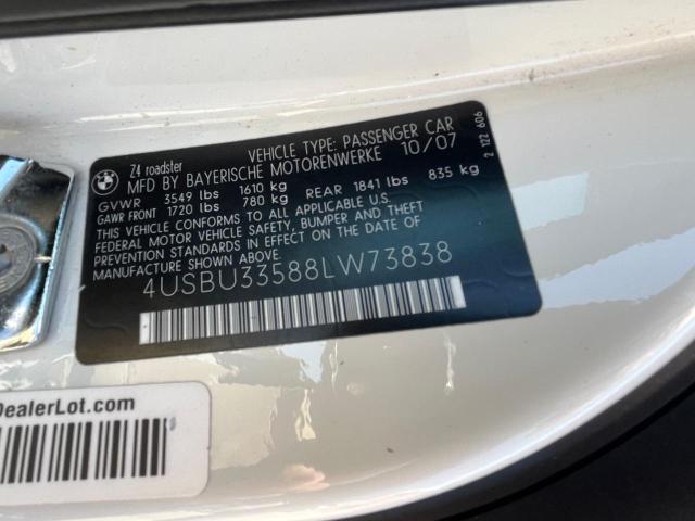 4USBU33588LW73838 - 2008 BMW Z4 3.0 WHITE photo 10