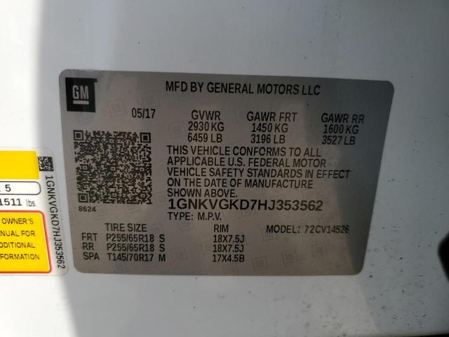 1GNKVGKD7HJ353562 - 2017 CHEVROLET TRAVERSE LT WHITE photo 13