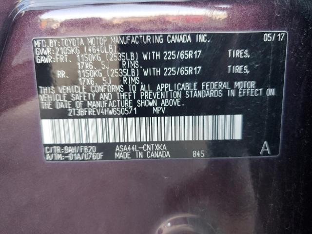 2T3BFREV4HW650571 - 2017 TOYOTA RAV4 LE PURPLE photo 14