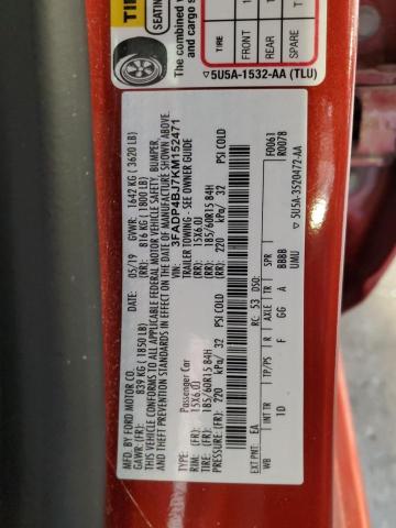 3FADP4BJ7KM152471 - 2019 FORD FIESTA SE 橙色 照片 12