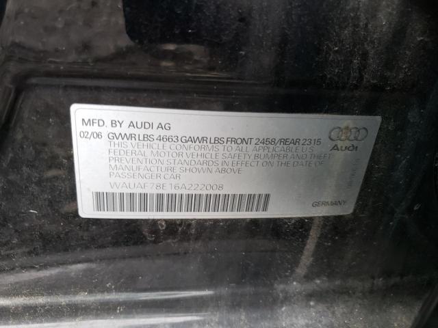 WAUAF78E16A222008 - 2006 AUDI A4 2 TURBO BLACK photo 12