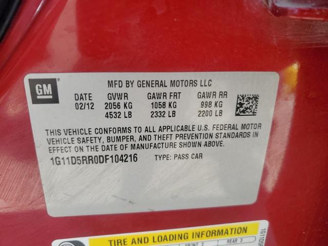 1G11D5RR0DF104216 - 2013 CHEVROLET MALIBU 1LT RED photo 12