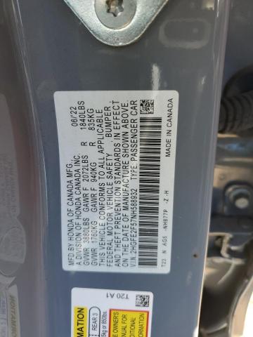 2HGFE2F57NH588932 - 2022 HONDA CIVIC SPORT 灰色 照片 12