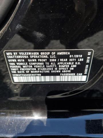 1VWAT7A34GC027799 - 2016 VOLKSWAGEN PASSAT S შავი ფოტო 12