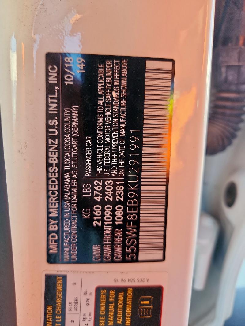 55SWF8EB9KU291991 - 2019 MERCEDES-BENZ C 300 4MATIC WHITE photo 12