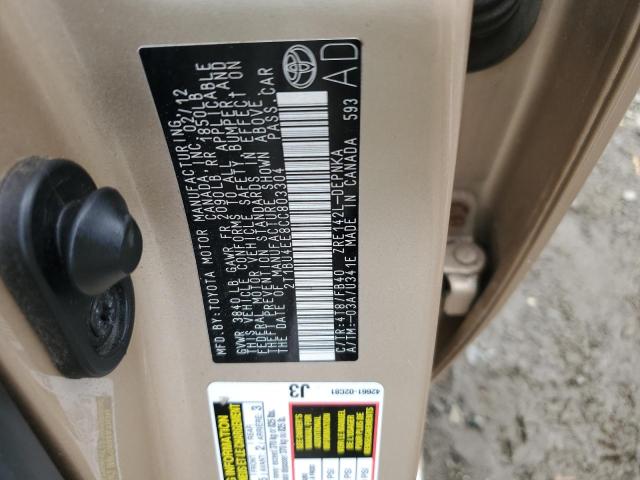 2T1BU4EE8CC803304 - 2012 TOYOTA COROLLA BASE 棕色 照片 12