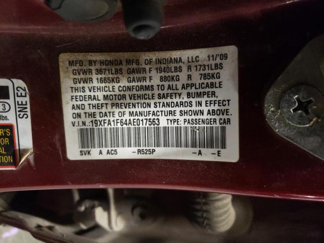 19XFA1F64AE017563 - 2010 HONDA CIVIC LX-S 栗色 照片 13