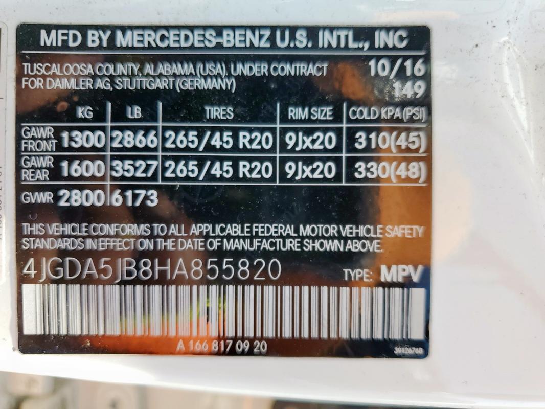 4JGDA5JB8HA855820 - 2017 MERCEDES-BENZ GLE 350 WHITE photo 13