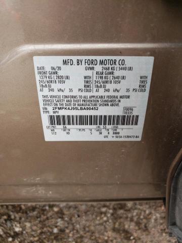 2FMPK4J95LBA90452 - 2020 FORD EDGE SEL TAN photo 13