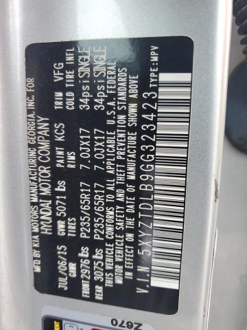 5XYZTDLB9GG323423 - 2016 HYUNDAI SANTA FE S SILVER photo 13