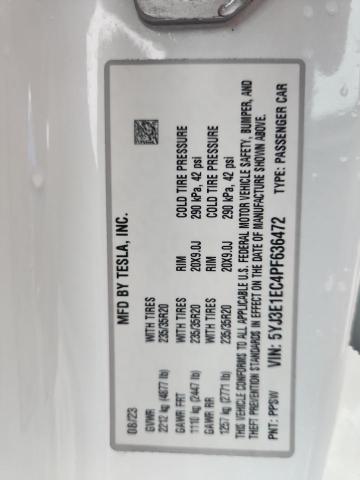 5YJ3E1EC4PF636472 - 2023 TESLA MODEL 3 أبيض صورة 14