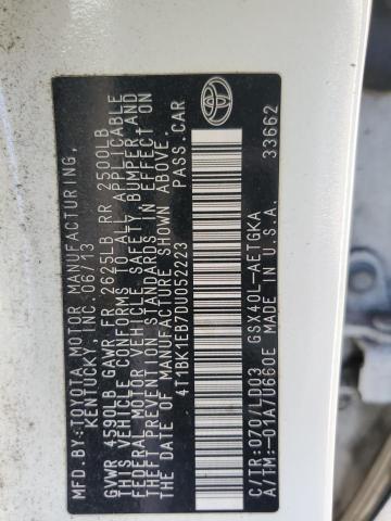 4T1BK1EB7DU052223 - 2013 TOYOTA AVALON BASE 白色 照片 12