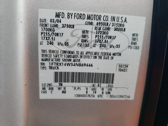 1FTRX14W54NB69446 - 2004 FORD F150 SILVER photo 12