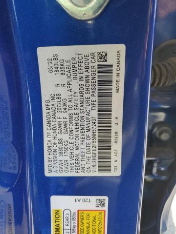 2HGFE2F55NH572437 - 2022 HONDA CIVIC SPORT 蓝色 照片 12