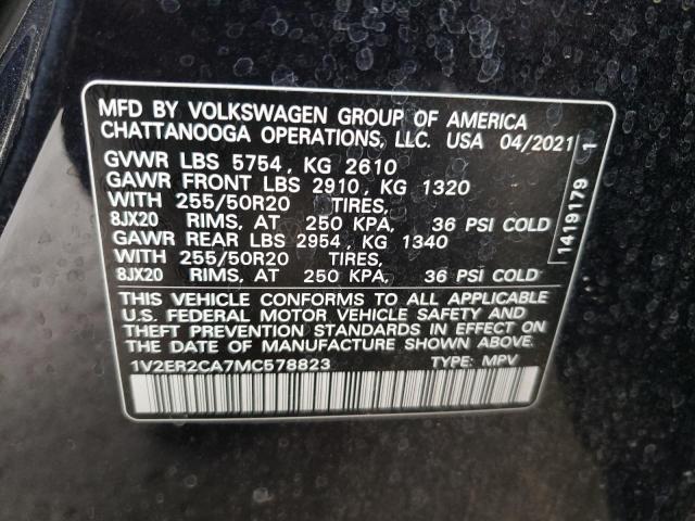 1V2ER2CA7MC578823 - 2021 VOLKSWAGEN ATLAS SEL BLACK photo 13