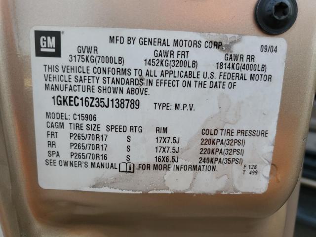 1GKEC16Z35J138789 - 2005 GMC YUKON XL C1500 BEIGE photo 14