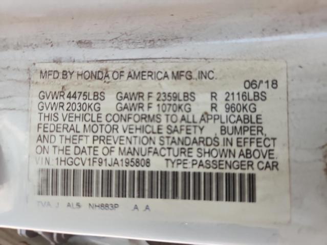 1HGCV1F91JA195808 - 2018 HONDA ACCORD TOURING WHITE photo 12