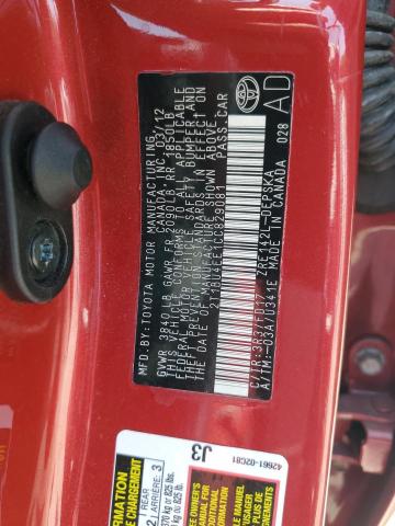 2T1BU4EE1CC829081 - 2012 TOYOTA COROLLA BASE წითელი ფოტო 13