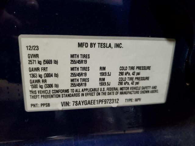 7SAYGAEE1PF972312 - 2023 TESLA MODEL Y BLUE photo 13