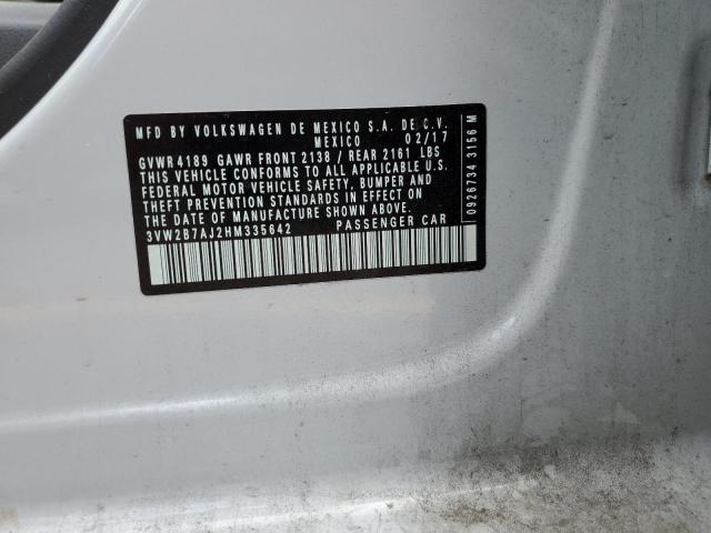 3VW2B7AJ2HM335642 - 2017 VOLKSWAGEN JETTA S WHITE photo 12