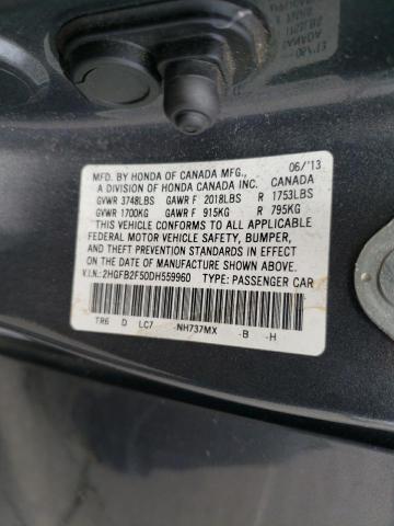 2HGFB2F50DH559960 - 2013 HONDA CIVIC LX CHARCOAL photo 12