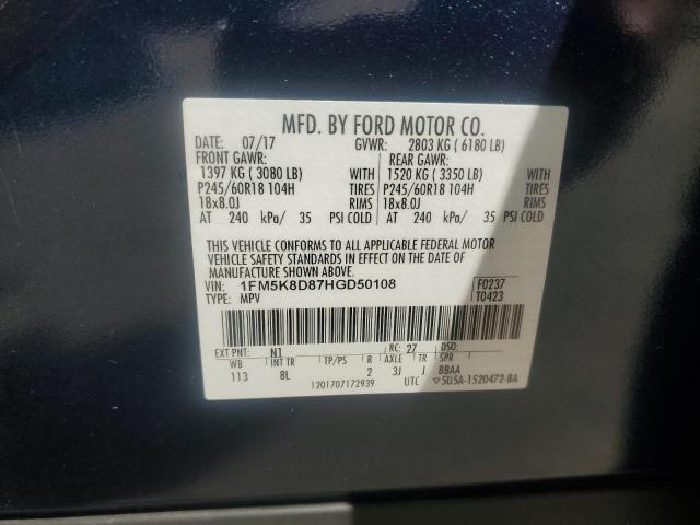 1FM5K8D87HGD50108 - 2017 FORD EXPLORER XLT BLUE photo 13