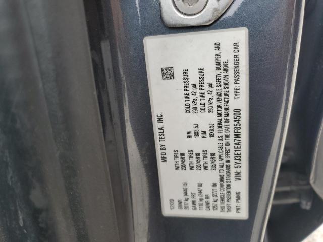 5YJ3E1EA7MF854500 - 2021 TESLA MODEL 3 灰色 照片 12