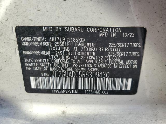 JF2GUADC5R8309430 - 2024 SUBARU CROSSTREK PREMIUM Biały zdjęcie 14