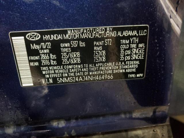 5NMS24AJ4NH464966 - 2022 HYUNDAI SANTA FE SEL BLUE photo 14