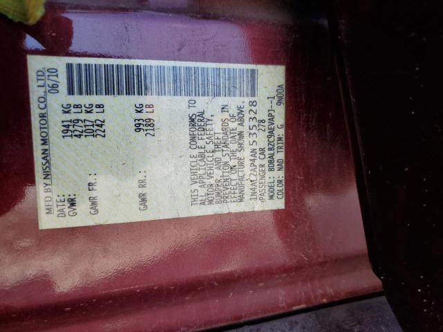 1N4AL2AP4AN535328 - 2010 NISSAN ALTIMA BASE ბურგუნდია ფოტო 12