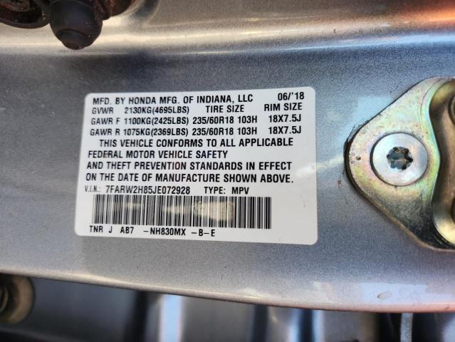 7FARW2H85JE072928 - 2018 HONDA CR-V EXL SILVER photo 13