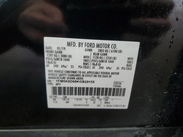 1FM5K8D88KGB29155 - 2019 FORD EXPLORER XLT BLACK photo 14