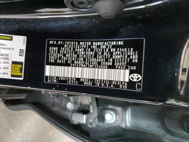 5YFEPMAE2NP354666 - 2022 TOYOTA COROLLA LE 黑色 照片 12