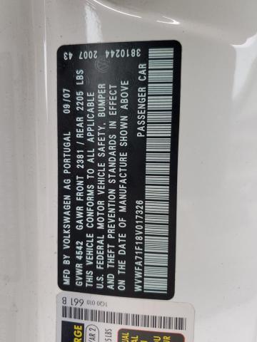 WVWFA71F18V017326 - 2008 VOLKSWAGEN EOS LUX 白色 照片 12