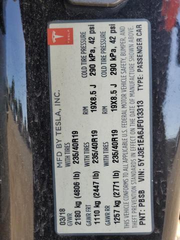 5YJ3E1EA6JF013313 - 2018 TESLA MODEL 3 BLACK photo 13
