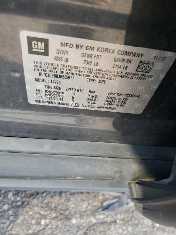 KL7CJLSB8JB585911 - 2018 CHEVROLET TRAX 1LT გრაფიტი ფოტო 13