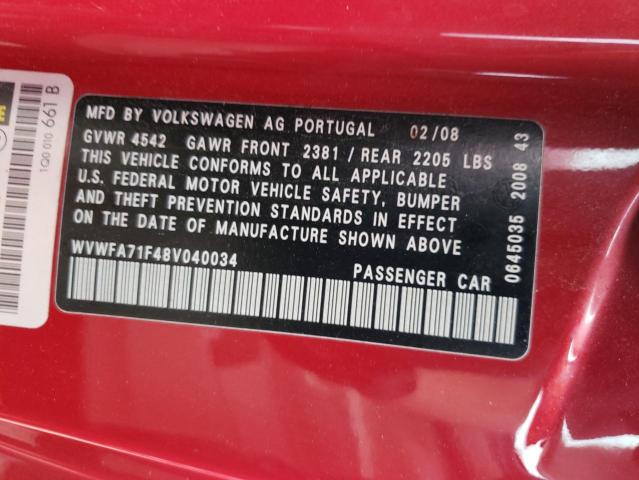 WVWFA71F48V040034 - 2008 VOLKSWAGEN EOS LUX 红色 照片 12