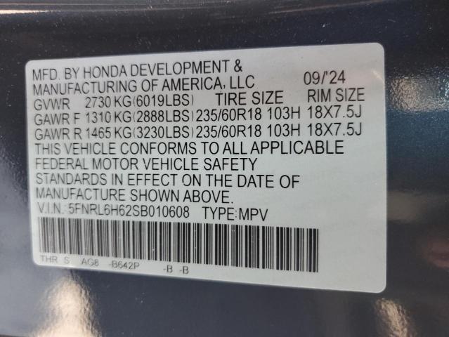 5FNRL6H62SB010608 - 2025 HONDA ODYSSEY EXL BLUE photo 14