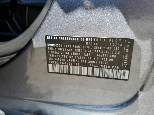 3VW2K7AJ4FM261122 - 2015 VOLKSWAGEN JETTA BASE GRAY photo 12