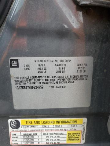 1G1ZK57789F224752 - 2009 CHEVROLET MALIBU LTZ გრაფიტი ფოტო 12