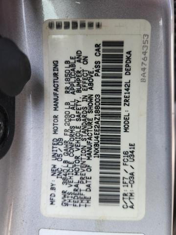 1NXBU4EE2AZ188003 - 2010 TOYOTA COROLLA BASE SILVER photo 13