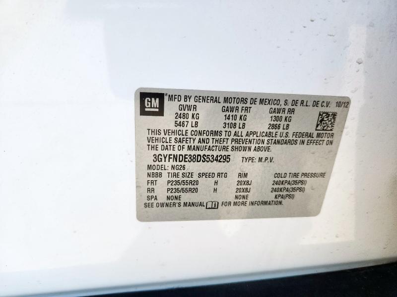 3GYFNDE38DS534295 - 2013 CADILLAC SRX PERFORMANCE COLLECTION Blanc photo 14