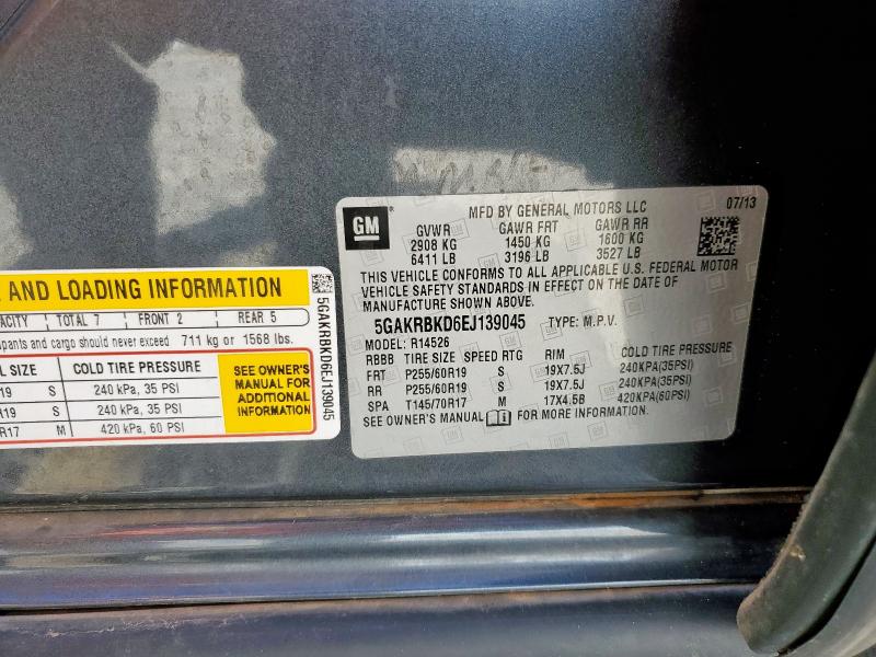 5GAKRBKD6EJ139045 - 2014 BUICK ENCLAVE GRAY photo 13