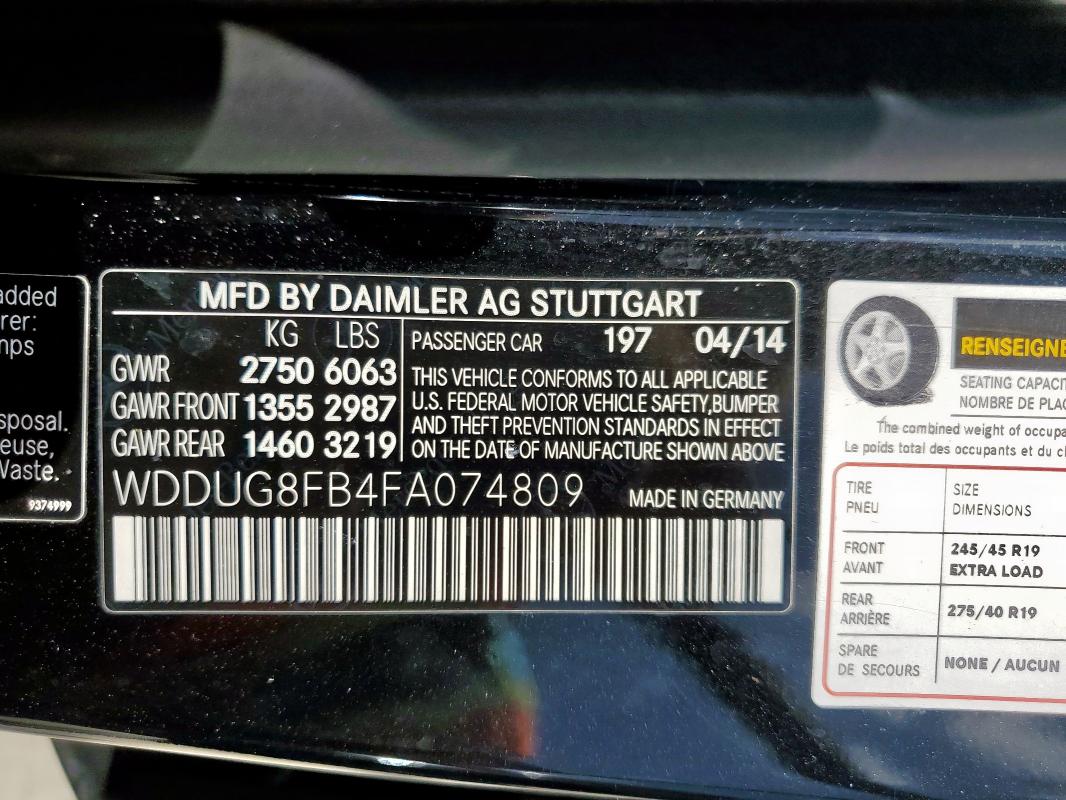 WDDUG8FB4FA074809 - 2015 MERCEDES-BENZ S 550 4MATIC BLACK photo 12