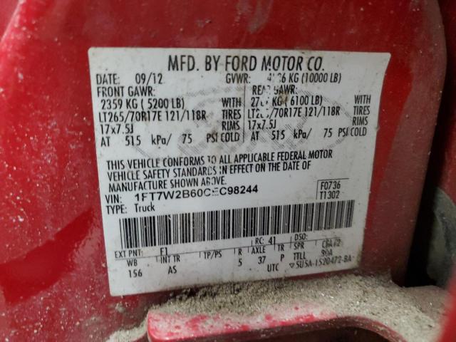 1FT7W2B60CEC98244 - 2012 FORD F250 SUPER DUTY RED photo 13