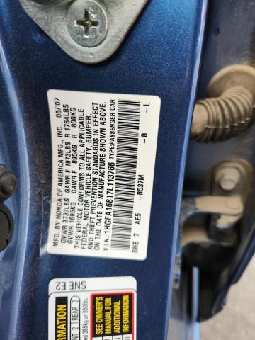 1HGFA16817L113766 - 2007 HONDA CIVIC EX BLUE photo 12