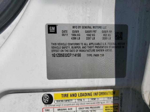 1G1ZD5E02CF114190 - 2012 CHEVROLET MALIBU 2LT Ақ фото 12